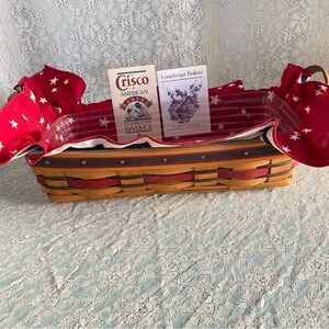 Longaberger bread basket with removable liner, patriotic cloth for covering.